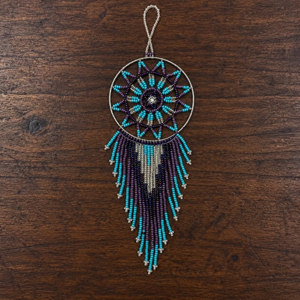 Beaded Dreamcatcher Suncatcher Wall Hanging Decor 8" Glass Bead Turquoise Purple
